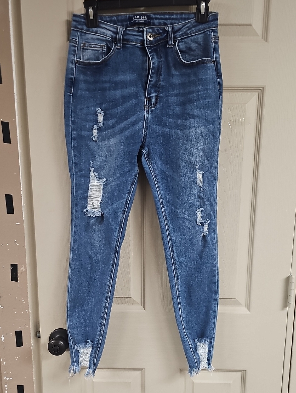 High-Rise Distressed Skinny Jeans - Blue